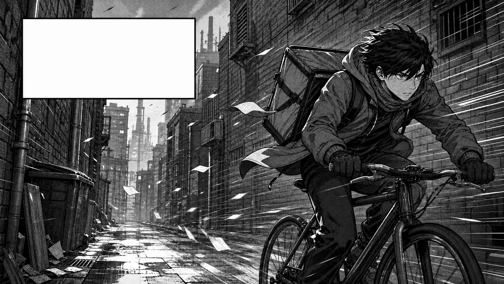 Clean caption box: Original fictional manga caption box before and after lettering removal