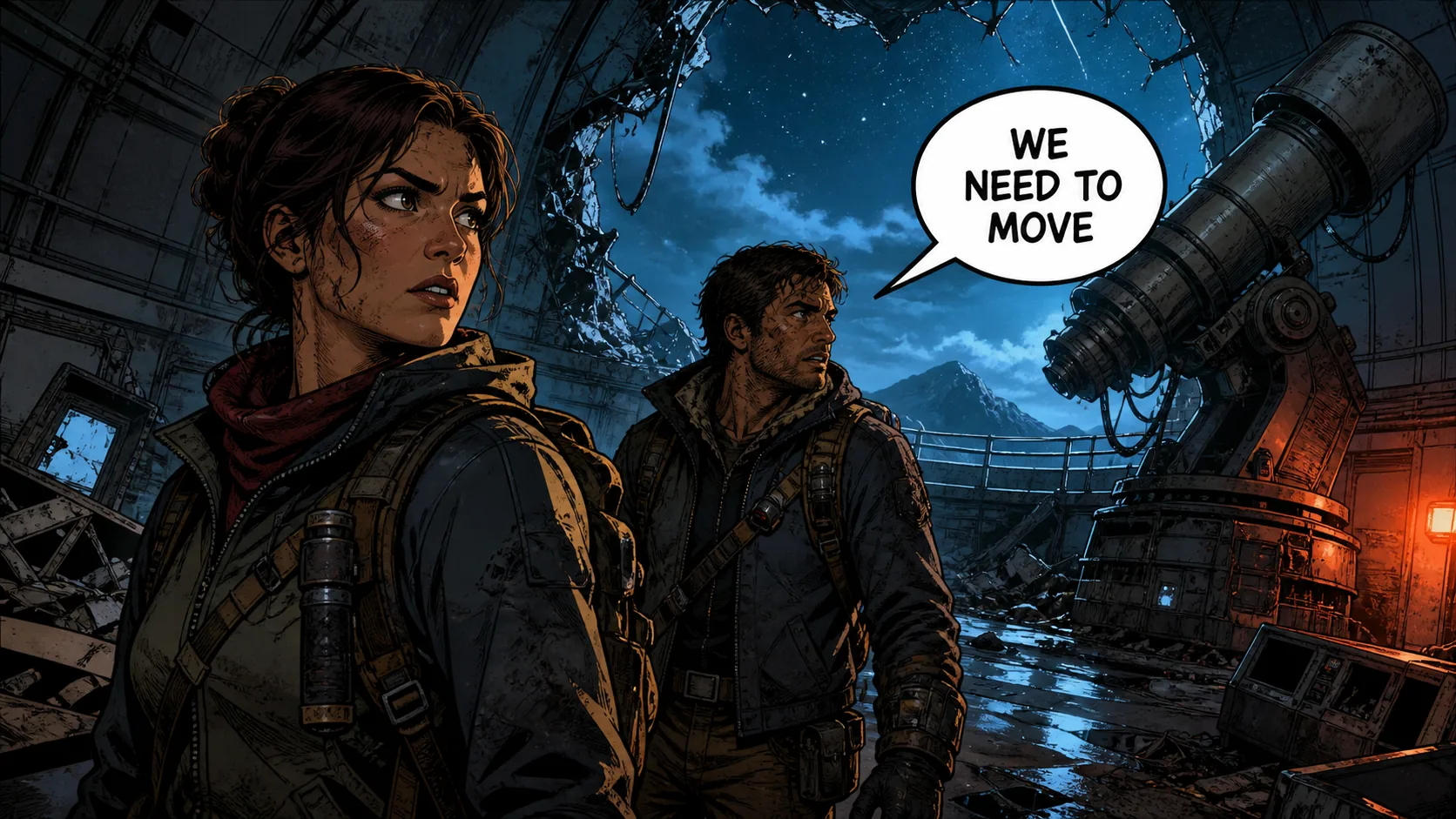 Original color panel: Original fictional full-color comic speech bubble before and after lettering removal