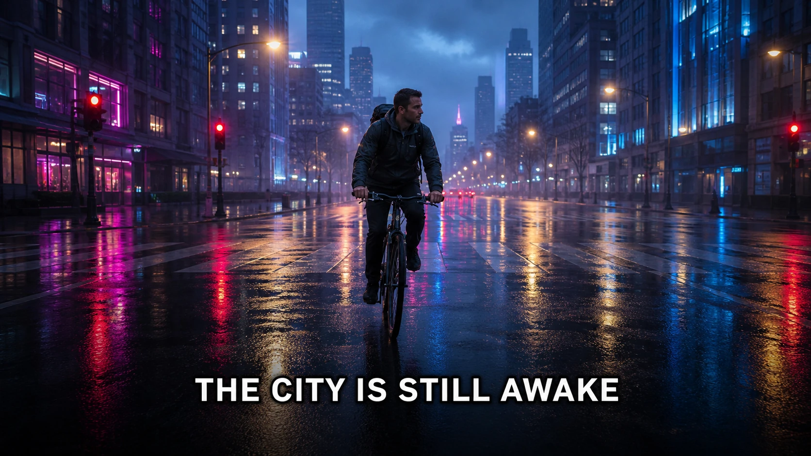 Original: Subtitle removed from a fictional neon city game frame