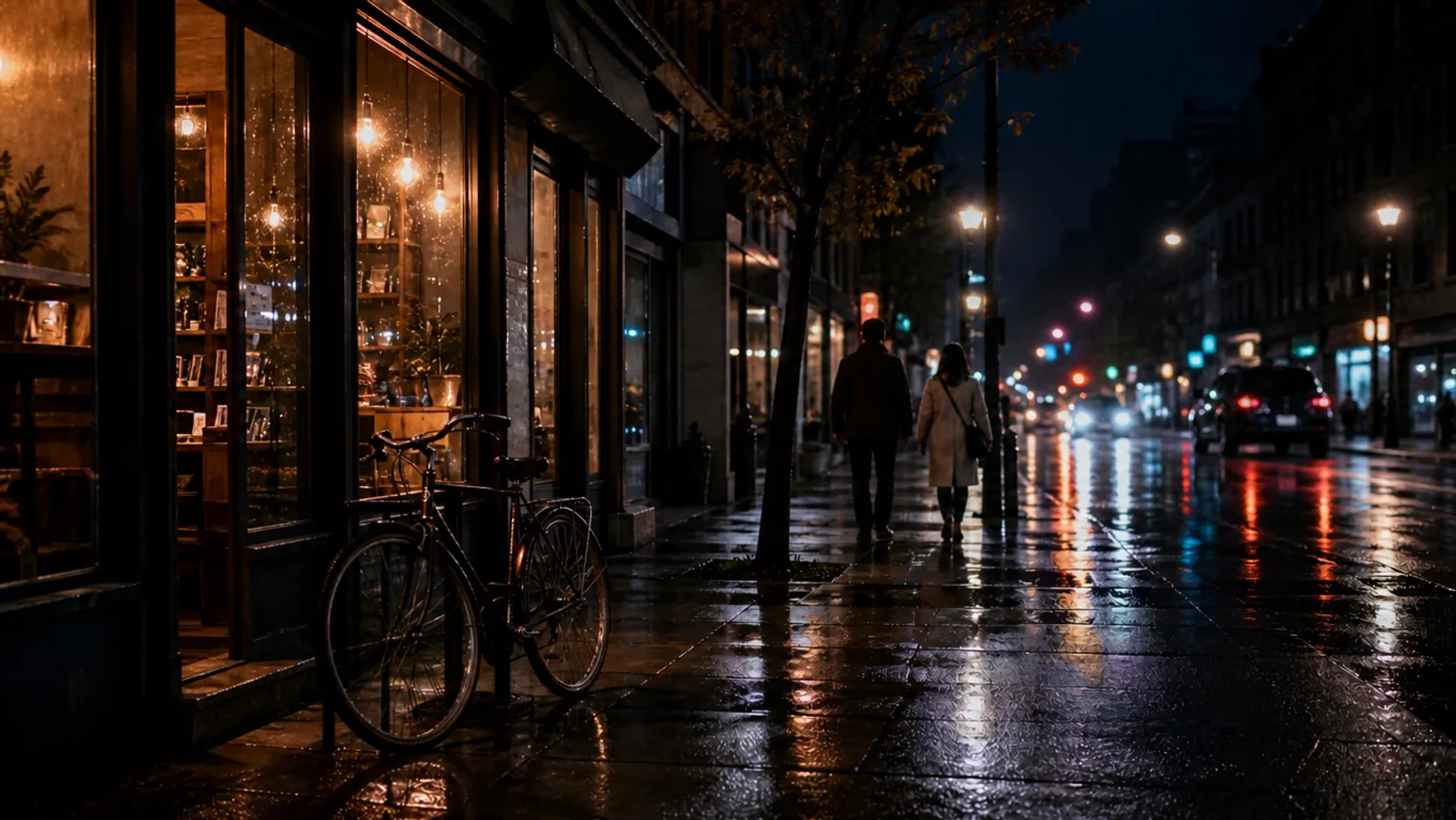Cleaned: Timestamp removed from a rainy night street photo