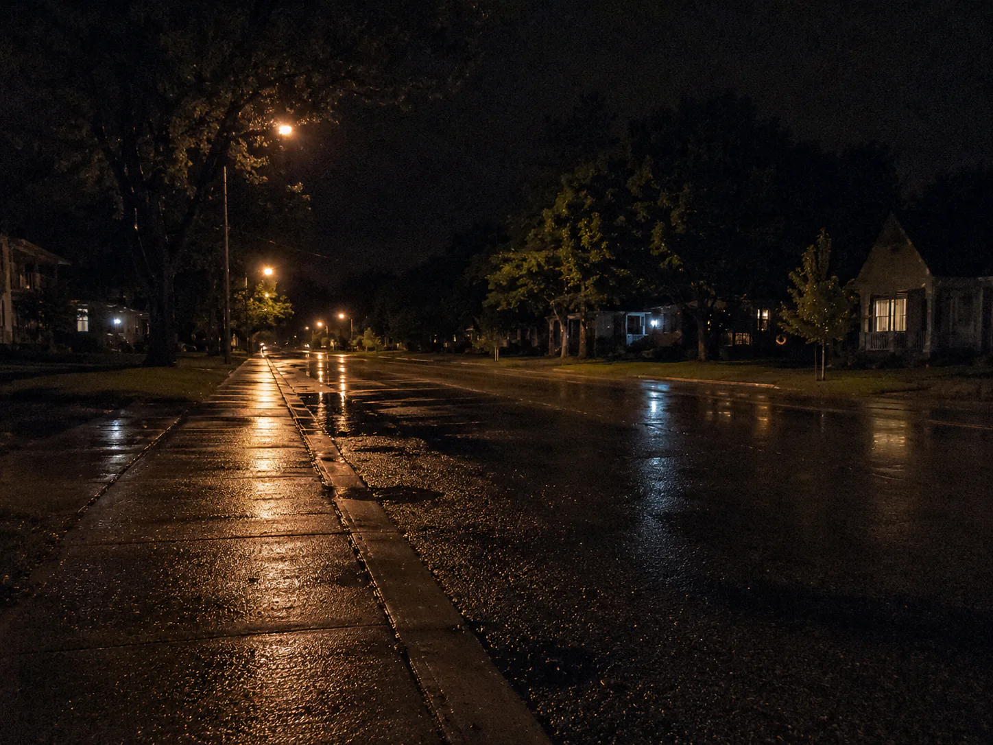 Edited still: Synthetic wet night street with a red recording overlay, before and after an AI-assisted local edit
